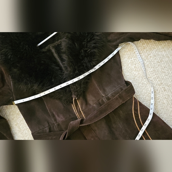 ✨️RARE✨️ Vintage 70s Union Made Brown Suede Coat Fur Collar - Picture 10 of 14
